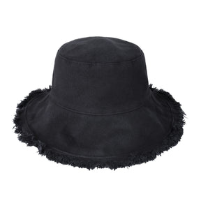 black Frayed Bucket Hat
