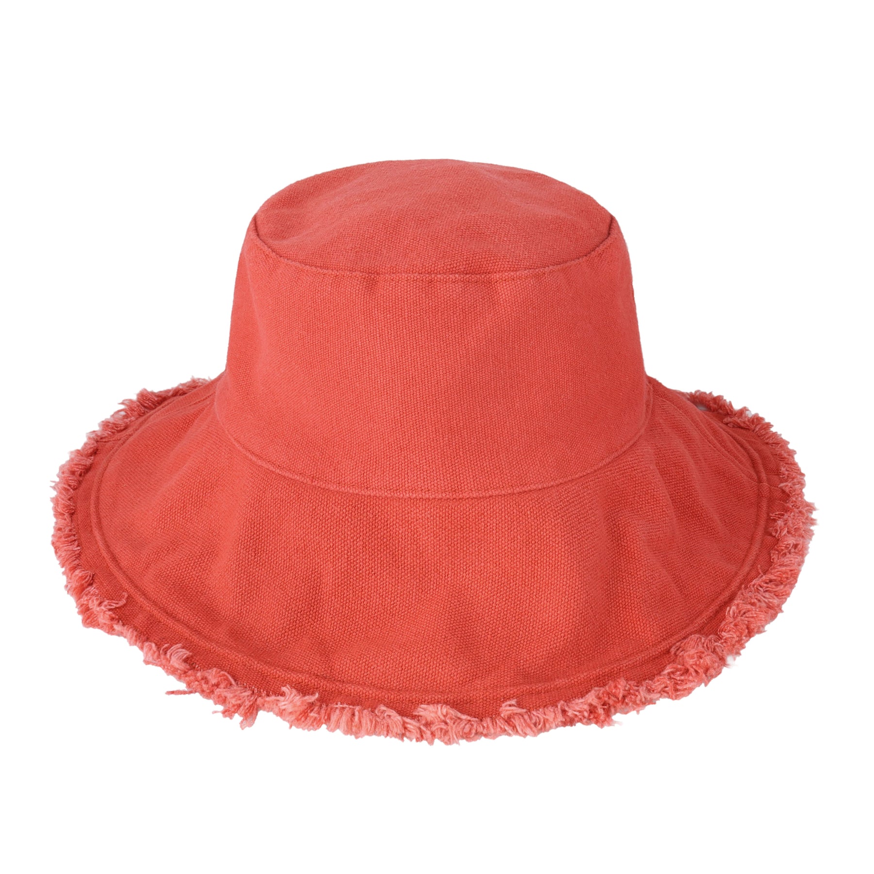 plain red Frayed Bucket Hat