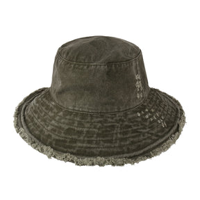 Wide Brim Frayed Bucket Hat