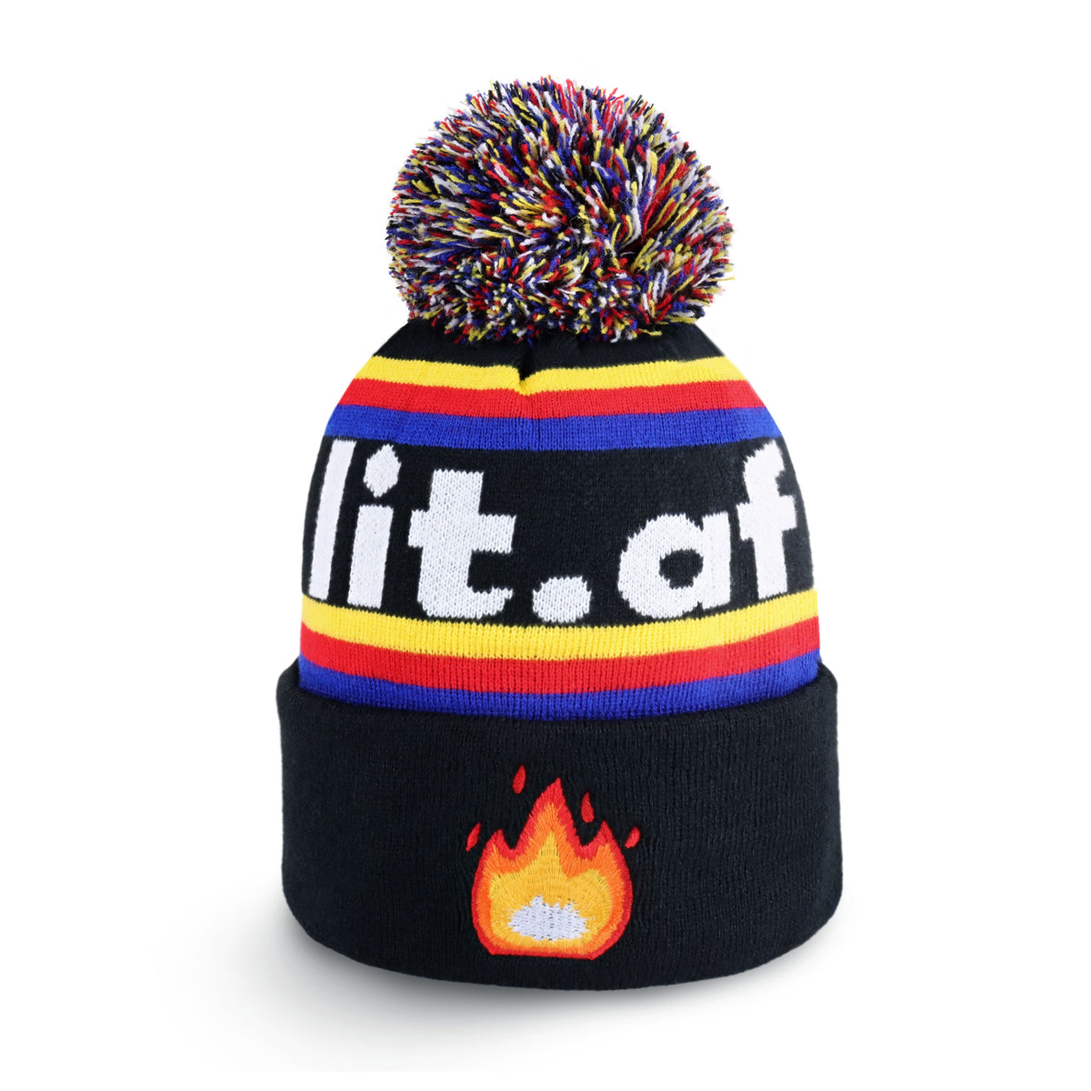 black Lit Design Pom Beanie