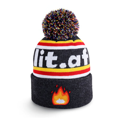 whicte and black Lit Design Pom Beanie
