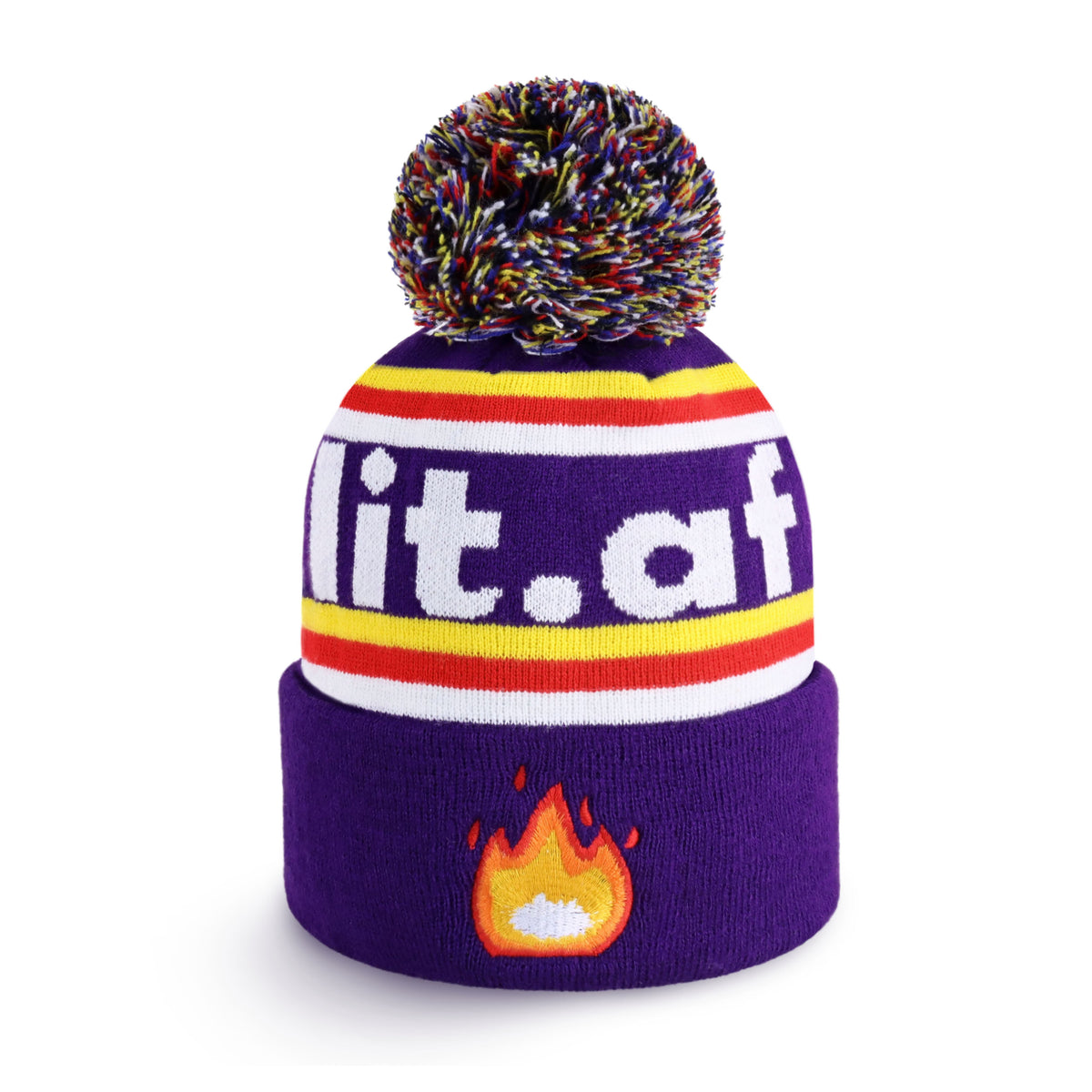 purple Lit Design Pom Beanie