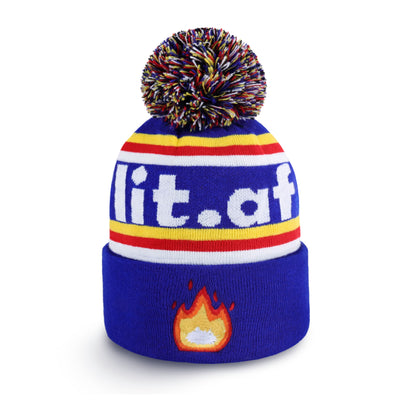 blue Lit Design Pom Beanie