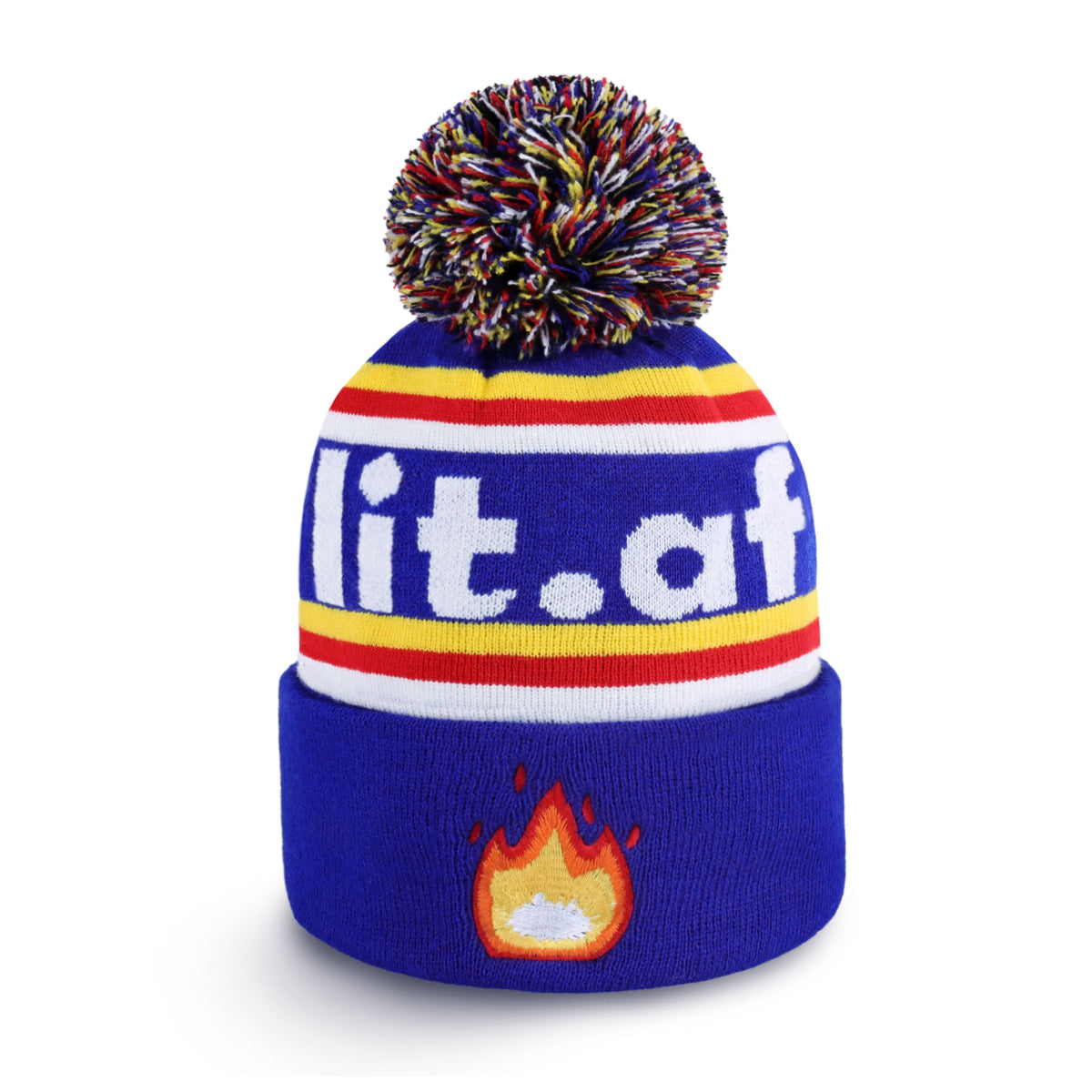 blue Lit Design Pom Beanie