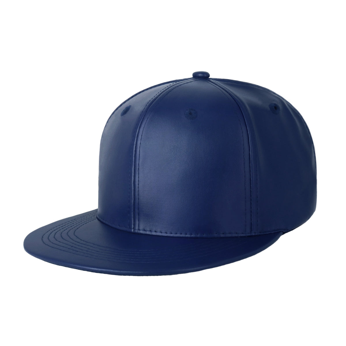 plain blue Leather Flat Bill Snapback