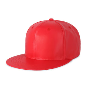 red Leather Flat Bill Snapback