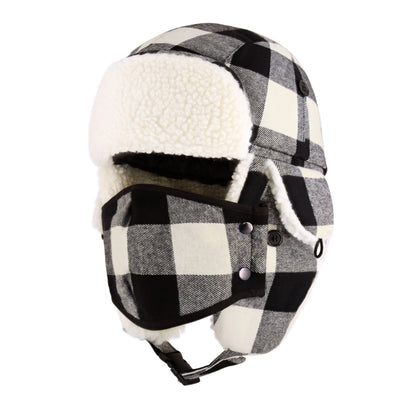 Plaid Trapper Hat for Winter – Sherpa Lined Hat with Detachable Face Mask