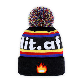 black Lit Design Pom Beanie