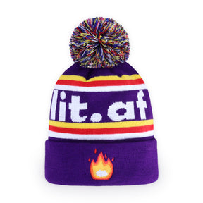purple Lit Design Pom Beanie